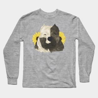 Brindle Pied American Bully with Sunflowers Long Sleeve T-Shirt